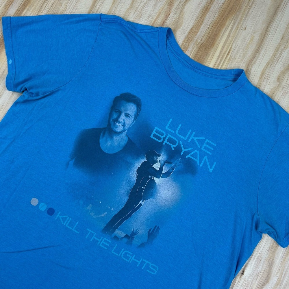 Luke Bryan Kill The Lights‎ Tour Men's 2XL T Shirt Double Sided Blue